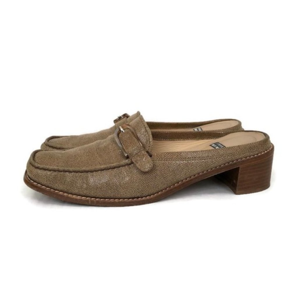 Stuart Weitzman Mules Square Toes Tan Leather - Picture 3 of 7
